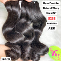 3pcs 22" Natural wavy double drawn raw hair (A951)