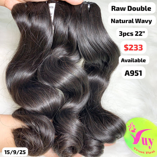 3pcs 22" Natural wavy double drawn raw hair (A951)