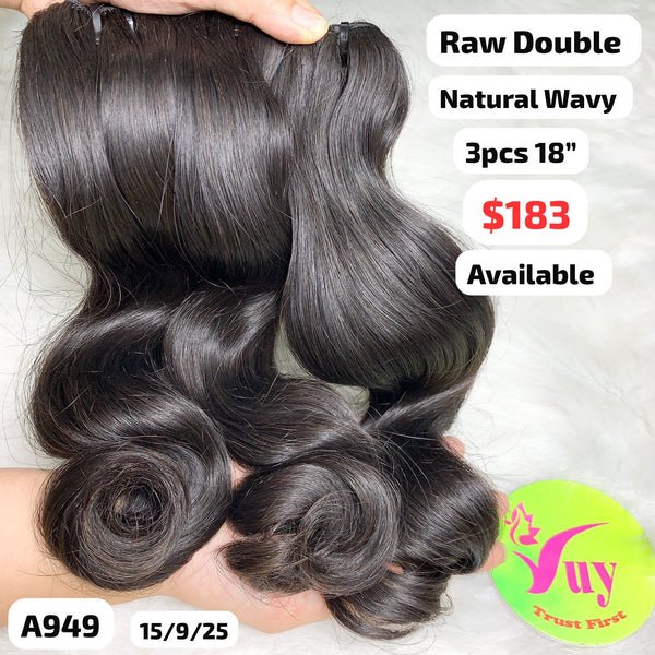 3pcs 18" Natural wavy double drawn raw hair (A949)
