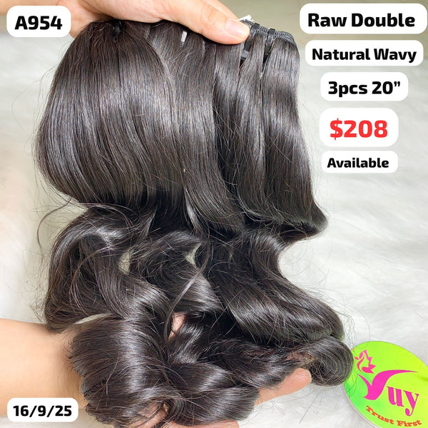 3pcs 20" Natural wavy double drawn raw hair (A954)