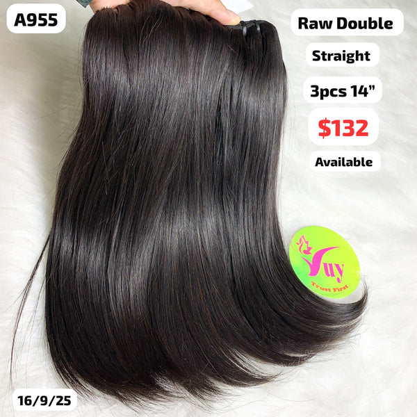 3pcs 14" Straight double drawn raw hair (A955)