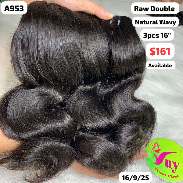 3pcs 16" Natural wavy double drawn raw hair (A953)