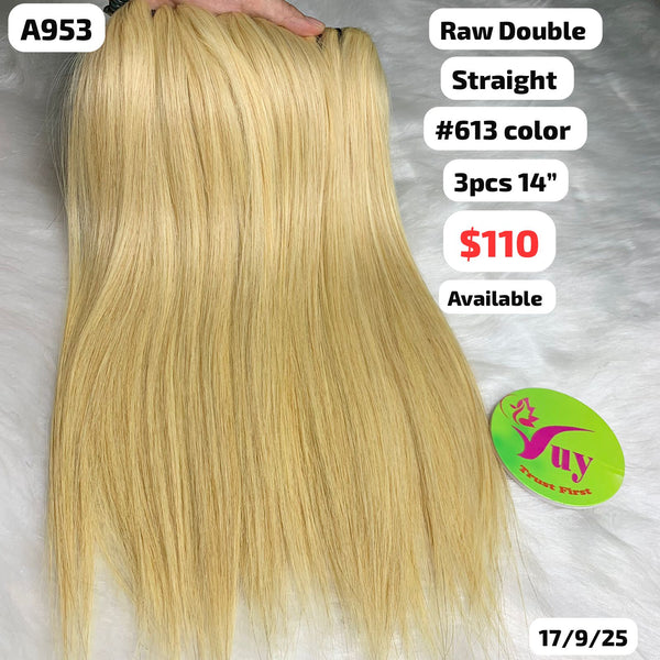 3pcs 14" Straight double drawn raw hair #613 color (A953)