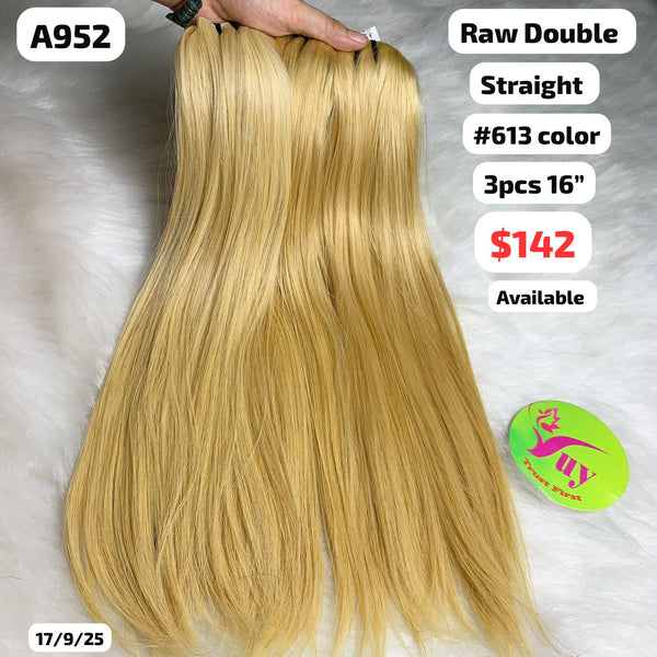3pcs 16" Straight double drawn raw hair #613 color (A952)