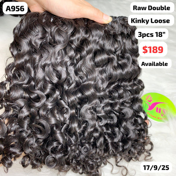 3pcs 18" Kinky loose curly double drawn raw hair (A956)