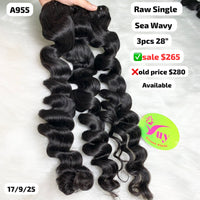 3pcs 28" Sea wave single drawn raw hair (A955)