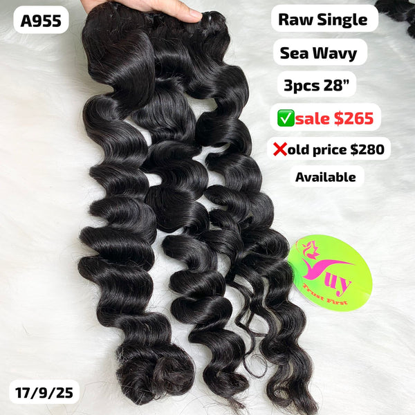 3pcs 28" Sea wave single drawn raw hair (A955)