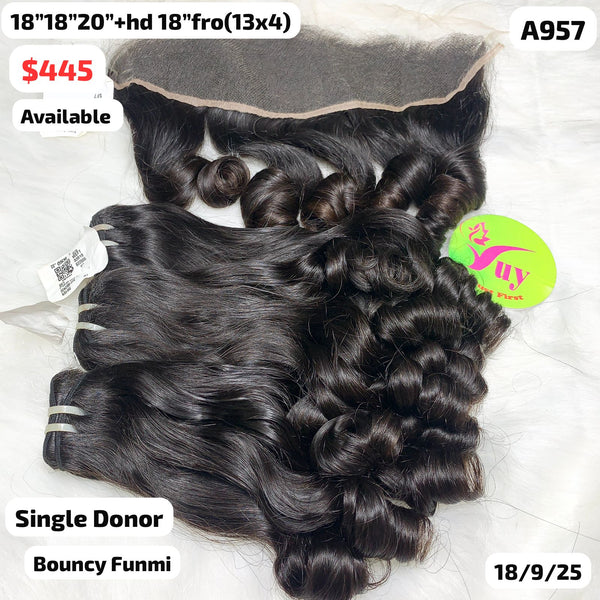 18"18"20" and HD 18" 13x4 frontal bouncy funmi curly single donor hair (A957)