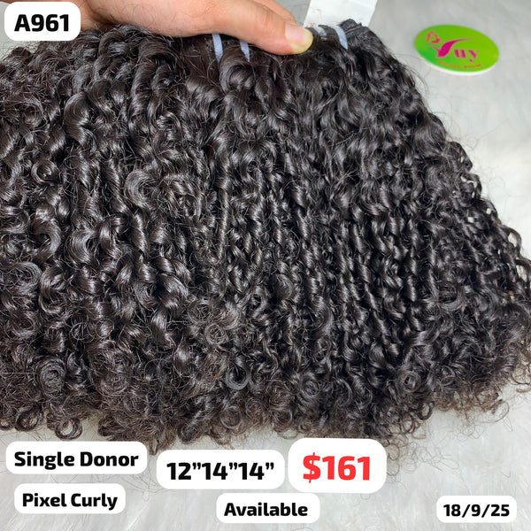 12"14"14" Pixel curly single donor hair (A961)
