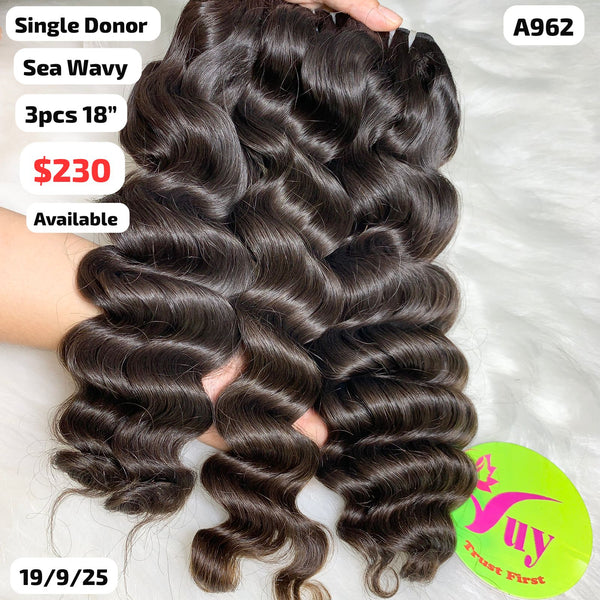 3pcs 18" Sea wavy single donor hair (A962)