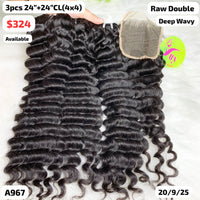 3pcs 24" and 24" 4x4 closure Deep wave double drawn raw hair (A967)