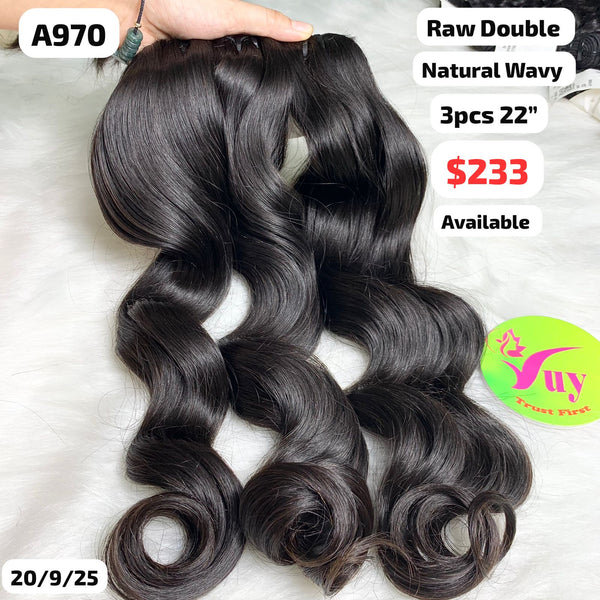 3pcs 22" Natural wave double drawn raw hair (A970)