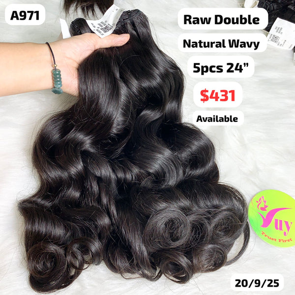 5pcs 24" Natural wave double drawn raw hair (A971)