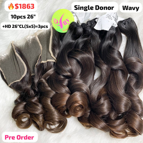 [PRE-ORDER] 10pcs 16" and 3pcs 26" 5x5 HD lace closure Wave single donor hair