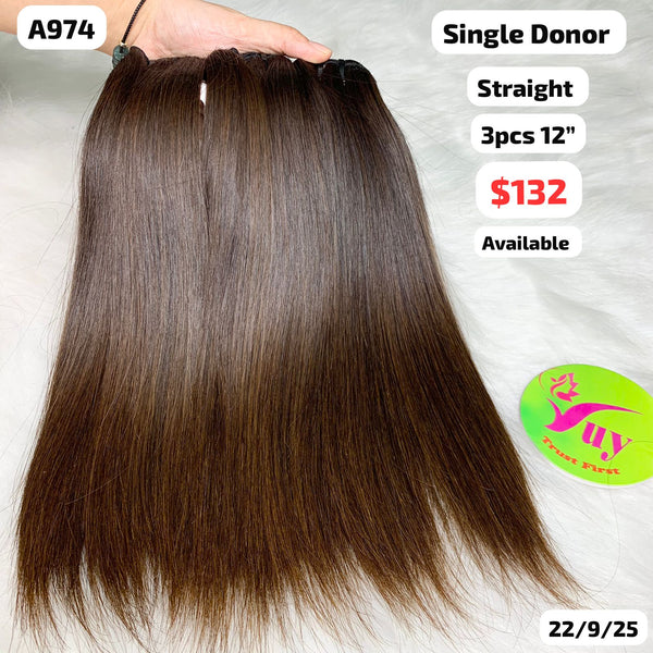 3pcs 12" Straight single donor hair (A974)