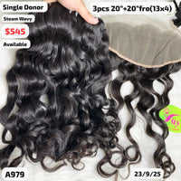 3pcs 20" and 20" 13x4 frontal Steam wave single donor hair (A979)