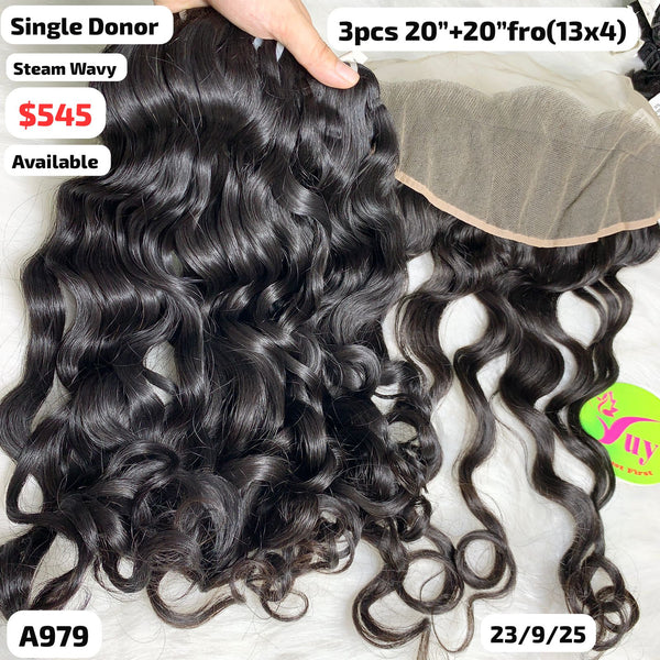 3pcs 20" and 20" 13x4 frontal Steam wave single donor hair (A979)