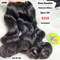 3pcs 24" Natural wave double drawn raw hair (A981)