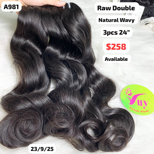 3pcs 24" Natural wave double drawn raw hair (A981)
