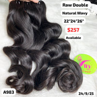 22"24"26" Natural wave double drawn raw hair (A983)