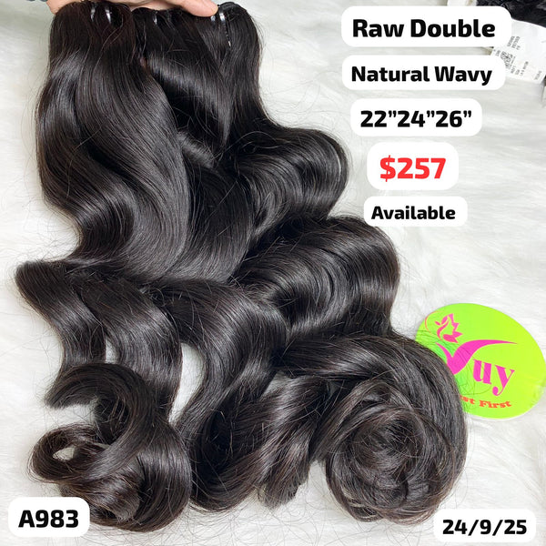 22"24"26" Natural wave double drawn raw hair (A983)