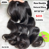 20"22"24" Natural wave double drawn raw hair (A984)