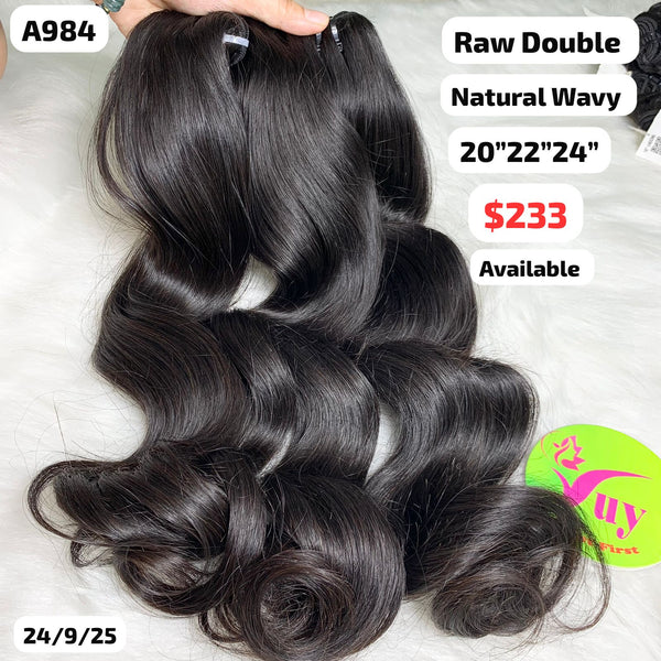 20"22"24" Natural wave double drawn raw hair (A984)