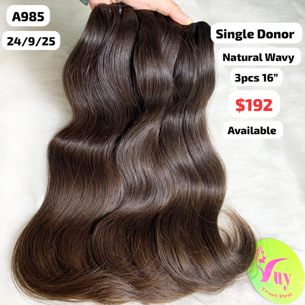 3pcs 16" Natural wave single donor hair (A985)