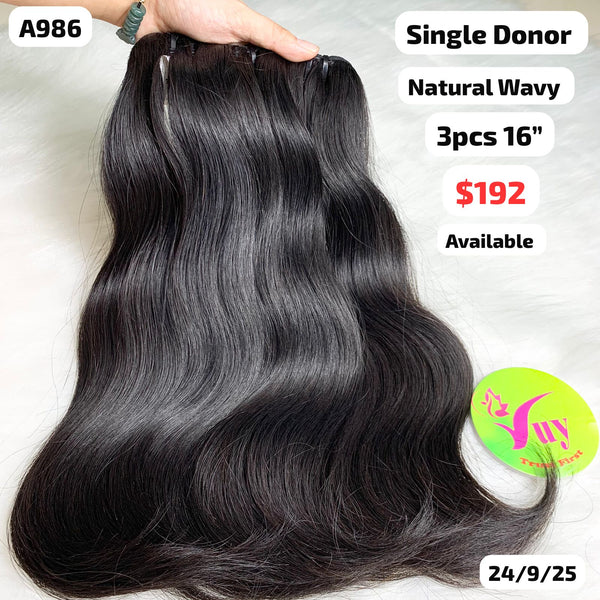 3pcs 16" Natural wave single donor hair (A986)
