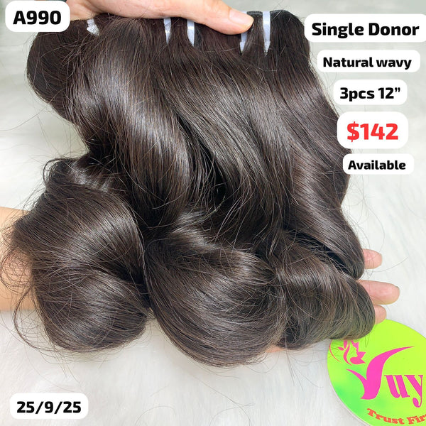 3pcs 12" Natural wave single donor hair (A990)