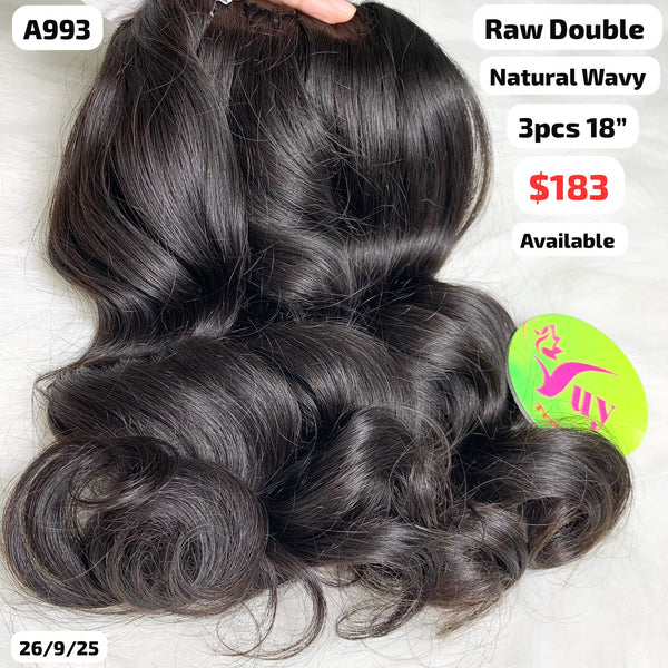 3pcs 18" Natural wave double drawn raw hair (A993)