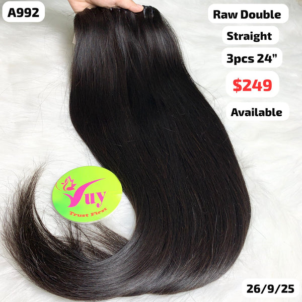 3pcs 24" Straight double drawn raw hair (A992)