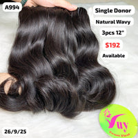 3pcs 12" Natural wave single donor hair (A994)