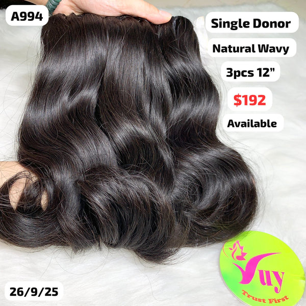 3pcs 12" Natural wave single donor hair (A994)