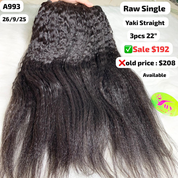 3pcs 22" Yaki straight single drawn raw hair (A993)