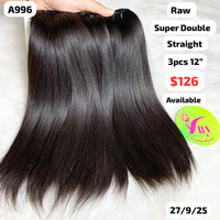 3pcs 12" straight super double drawn raw hair (A996)