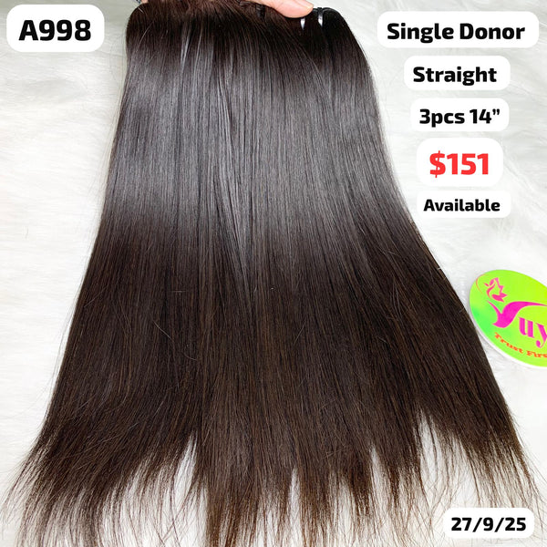 3pcs 14" Straight single donor hair (A998)