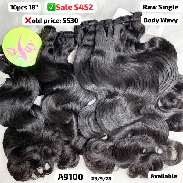 10pcs 18" Body wave single drawn raw hair (A9100)