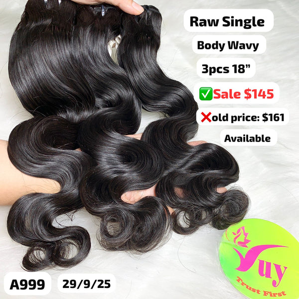 3pcs 18" Body wave single drawn raw hair (A999)