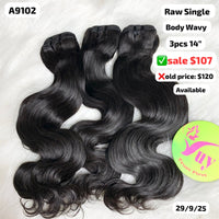 3pcs 14" Body wave single drawn raw hair (A9102)