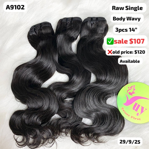 3pcs 14" Body wave single drawn raw hair (A9102)