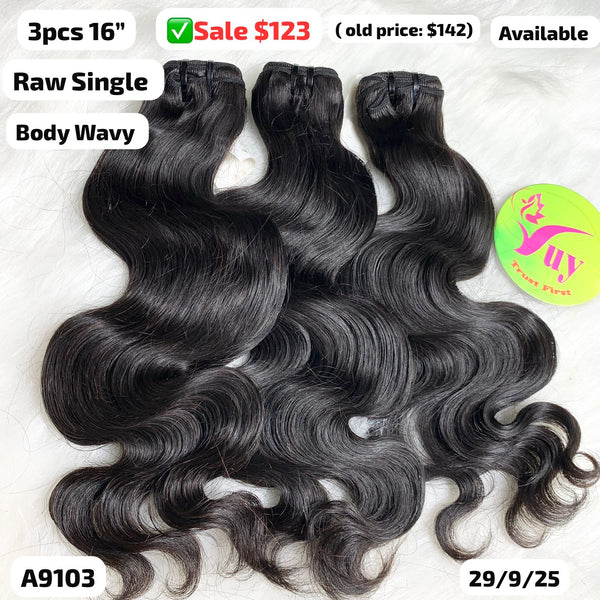 3pcs 16" Body wave single drawn raw hair (A9103)