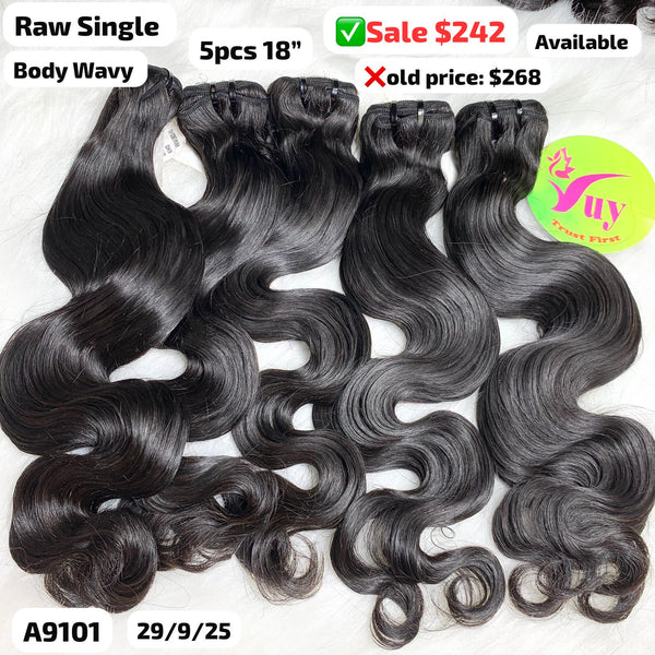 5pcs 18" Body wave single drawn raw hair (A9101)