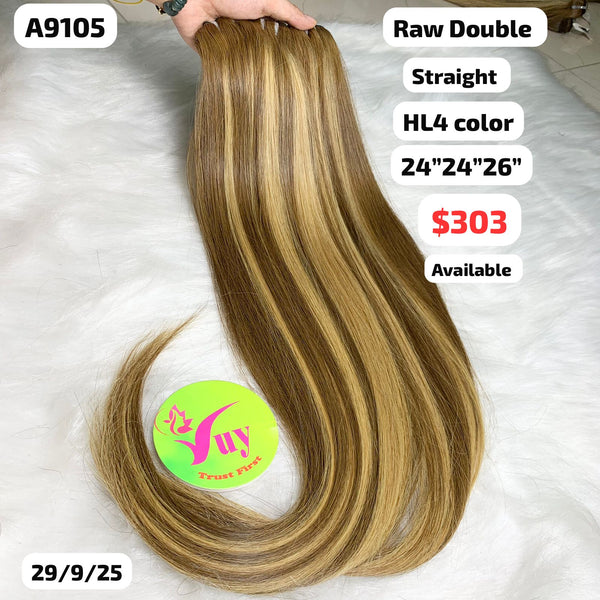 24"24"26" straight double drawn raw hair HL4 color (A9105)