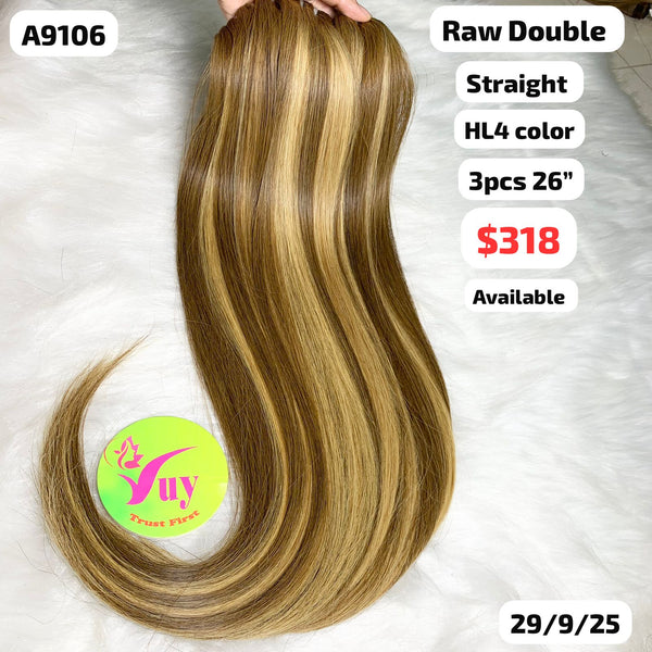 3pcs 26" straight double drawn raw hair HL4 color (A9106)
