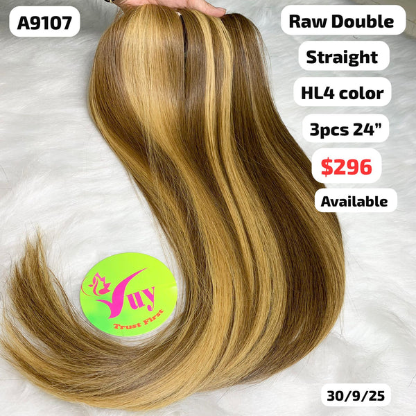 3pcs 24" straight double drawn raw hair HL4 color (A9107)