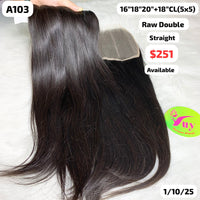 16"18"20" and 18" 5x5 closure straight double drawn raw hair (A103)