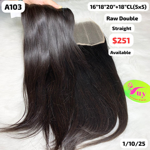 16"18"20" and 18" 5x5 closure straight double drawn raw hair (A103)