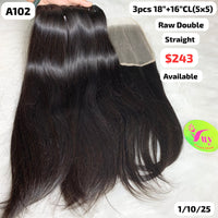 3pcs 18" and 16" 5x5 closure straight double drawn raw hair (A102)