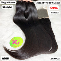 3pcs 22" and 20" 5x5 HD closure straight single donor hair (A106)